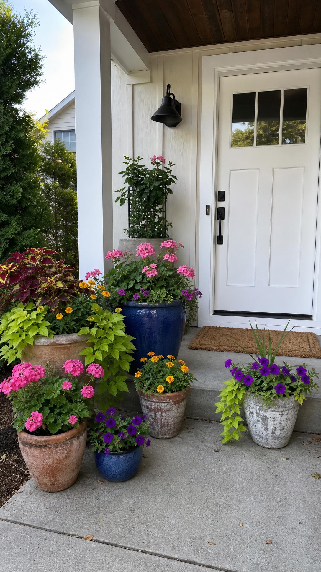 7 Colorful Container Plants - 10 DIY Curb Appeal Ideas That Transformed Our Front Yard