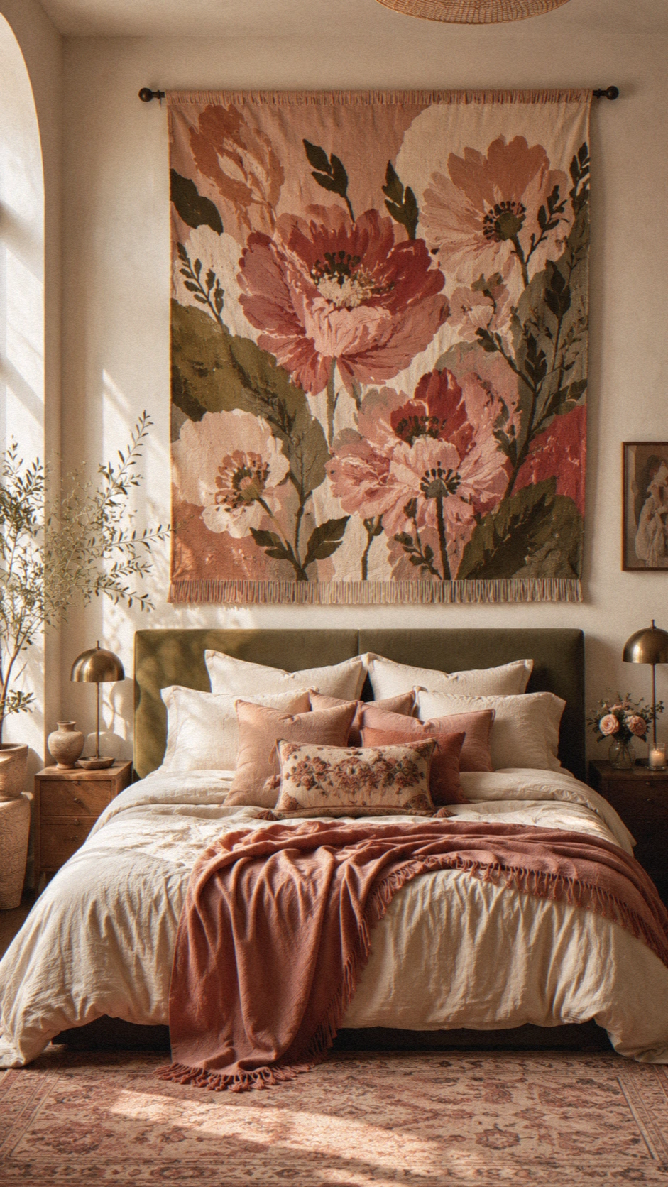 2- A Floral or Woven Tapestry Above the Bed