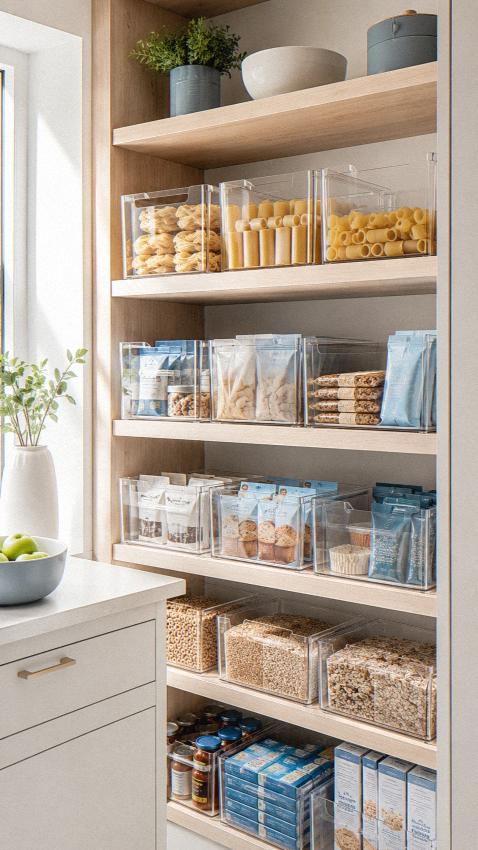 2- Use Clear Pantry Bins Like Drawers