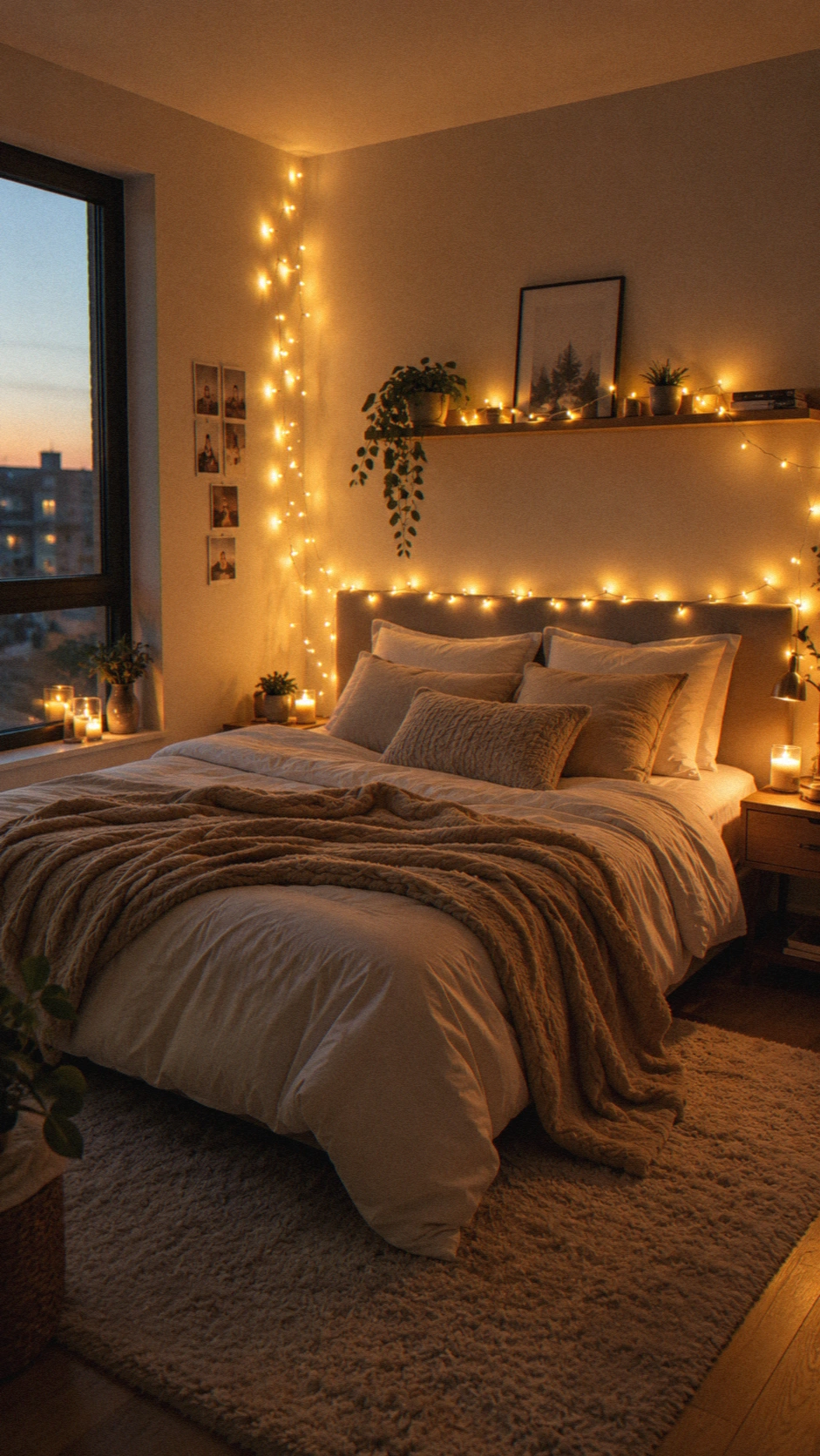3- Warm Fairy Lights Instead of Overhead Lighting