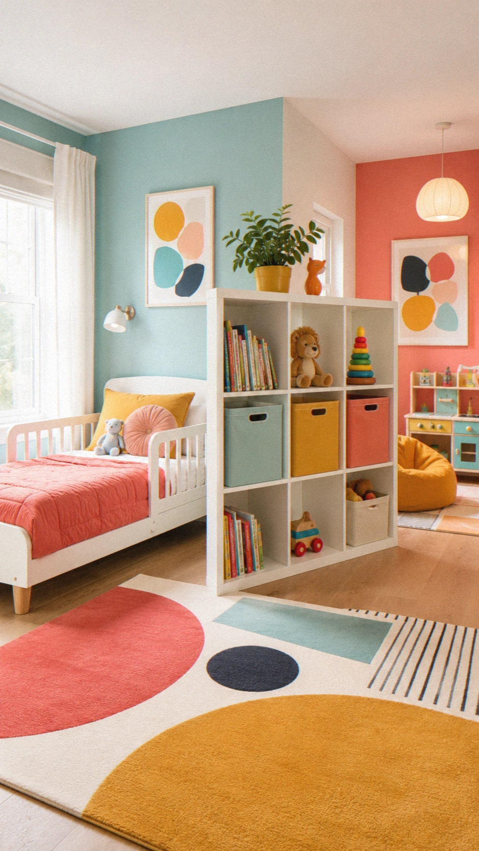 9- Toddler Bed With Cube Shelf Divider