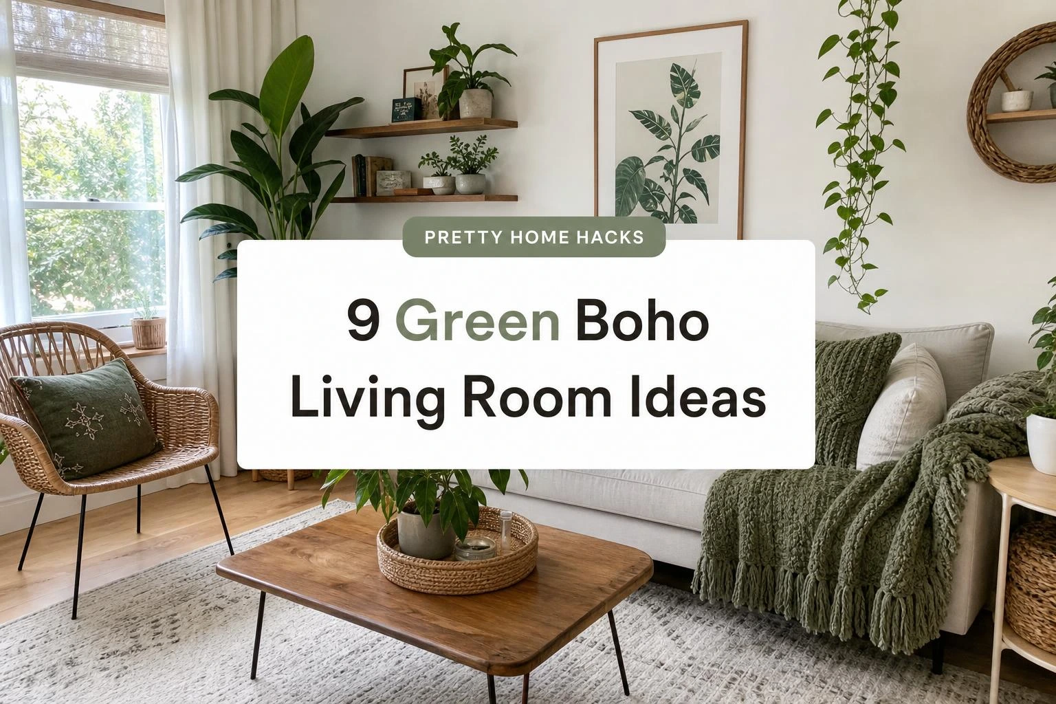 9 Green Boho Living Room Ideas with Plants, Texture, and Personality
