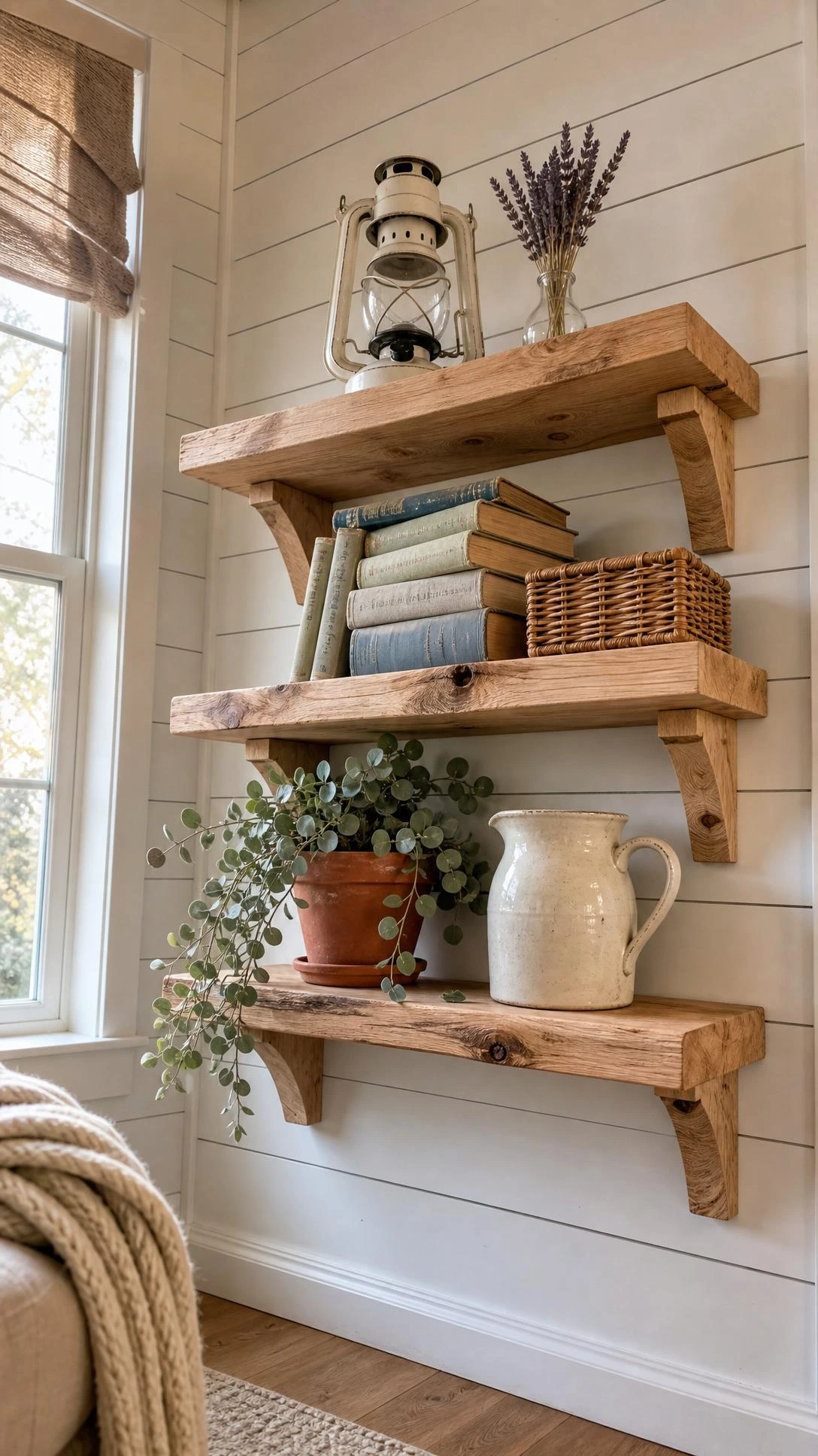 8- Simple Wood Floating Shelves - 12 Home Decor Ideas for Living Room Farmhouse Style That Feel Cozy and Timeless