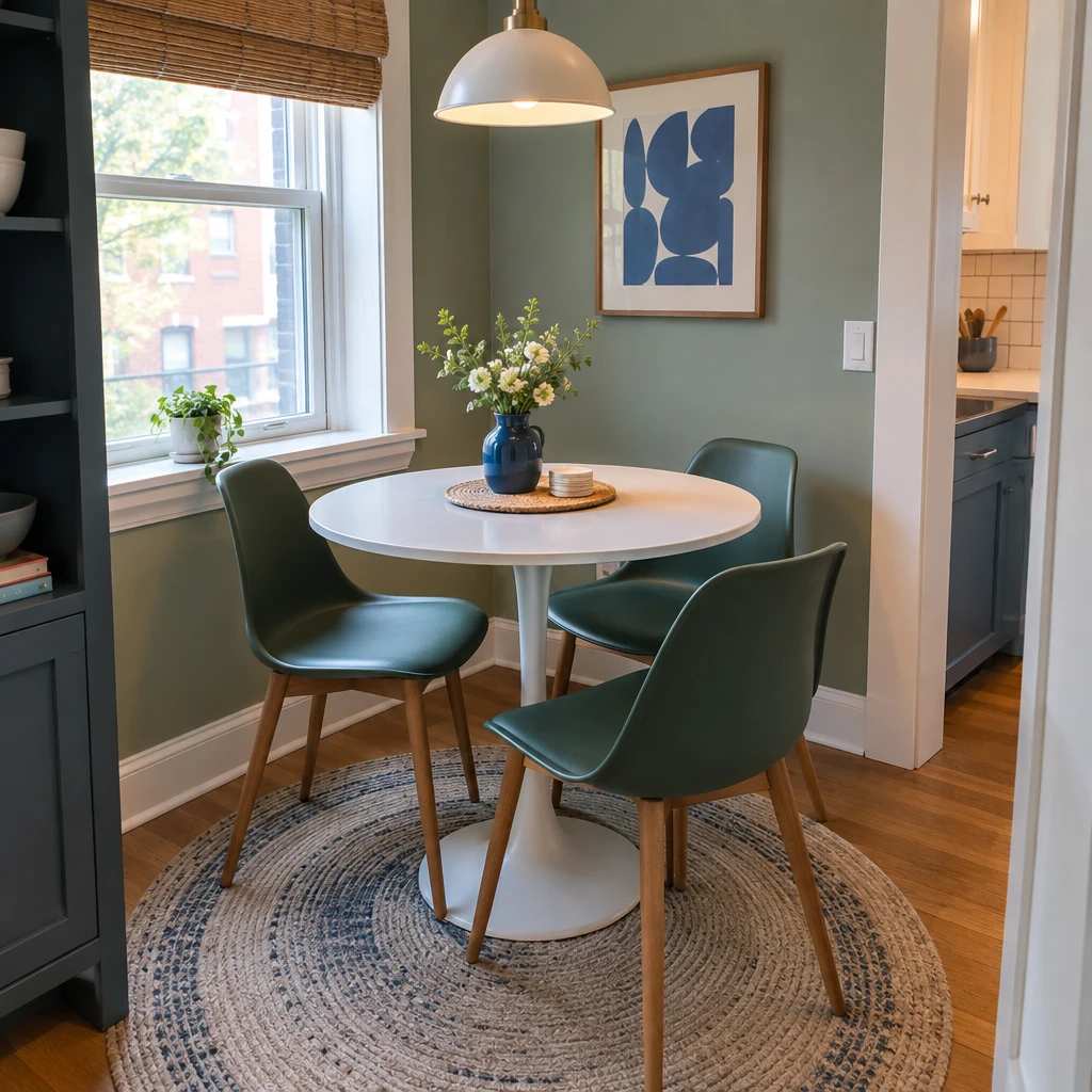 10- Fit a Dining Spot Into the Shorter Leg - 20 Small L-Shaped Living Room Ideas That Make Both Sides of the Room Work Together