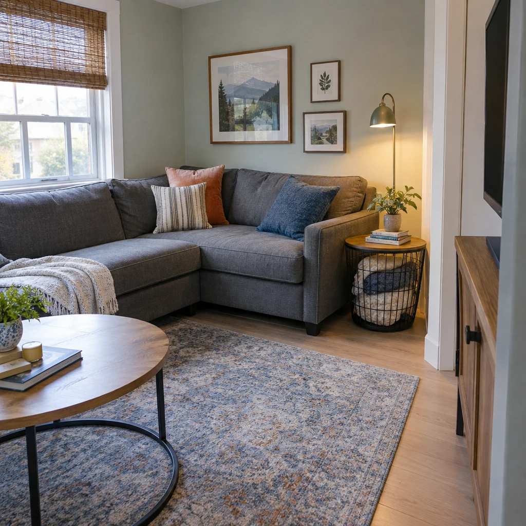 11- Make the Inside Corner Useful - 20 Small L-Shaped Living Room Ideas That Make Both Sides of the Room Work Together