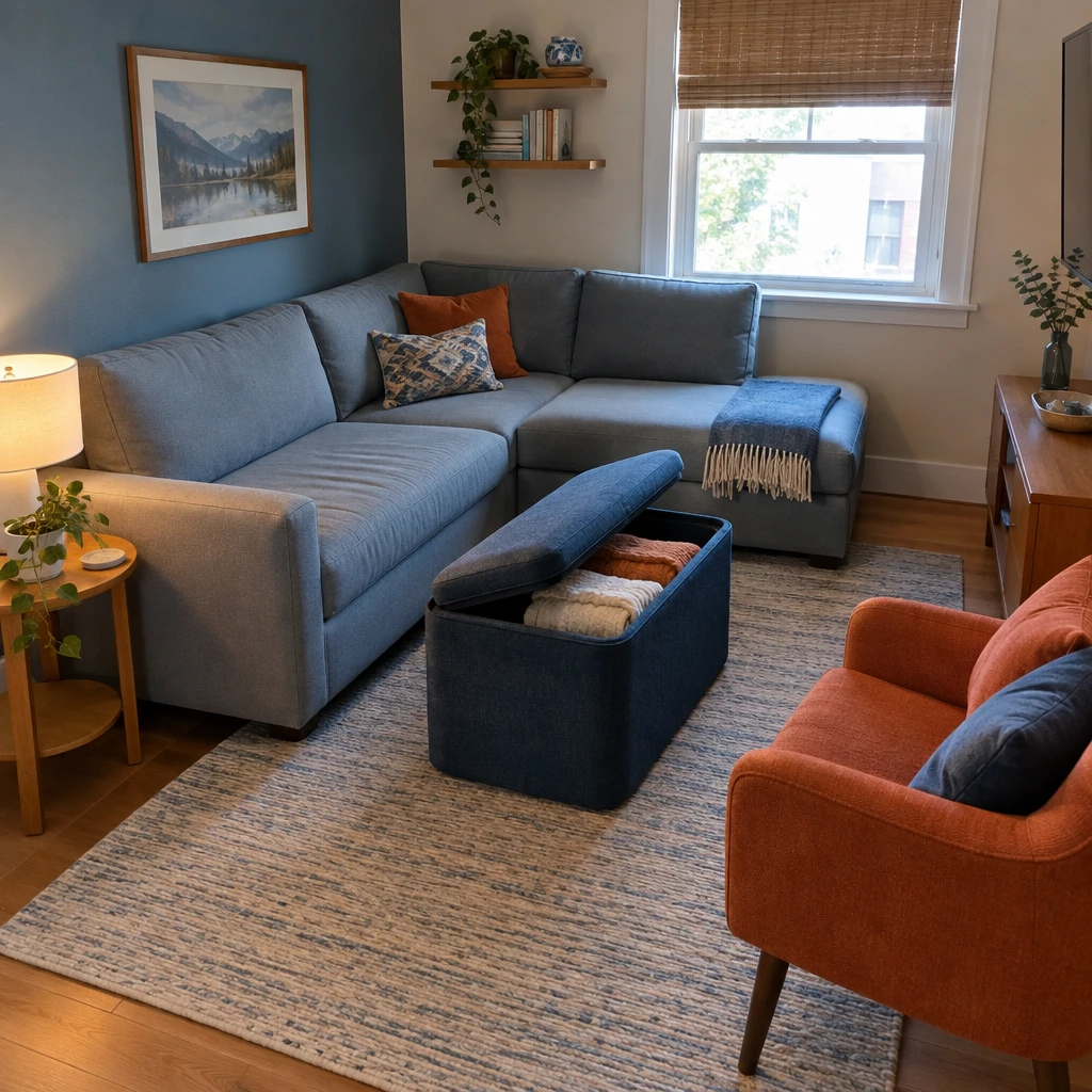 14- Add Storage That Does Not Eat the Floor - 20 Small L-Shaped Living Room Ideas That Make Both Sides of the Room Work Together