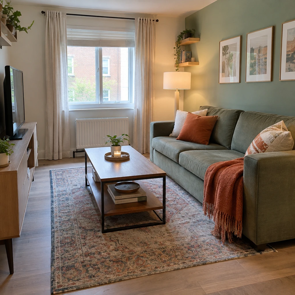 5- Place a Compact Sofa Along the Long Wall - 20 Small L-Shaped Living Room Ideas That Make Both Sides of the Room Work Together