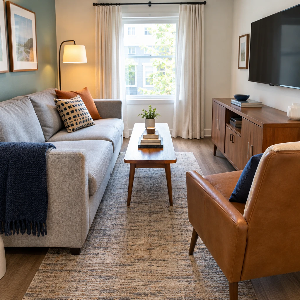 6- Keep a Clear Route Through the Room - 20 Small L-Shaped Living Room Ideas That Make Both Sides of the Room Work Together