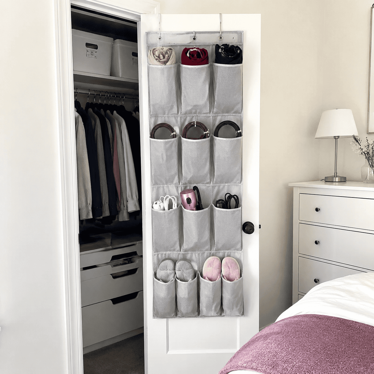 Over the door pocket organizer for bedroom accessories